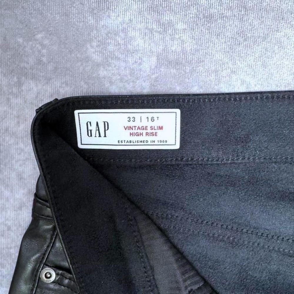 Gap Vintage Slim High Rise Faux Leather Pants Black Womens 16T 33 Tall Vegan - Picture 3 of 6